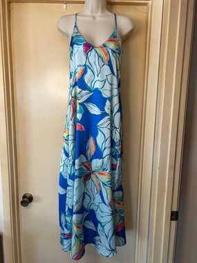 Tahari ASL Blue Multi Floral Maxi Dress with Built In Bra size S